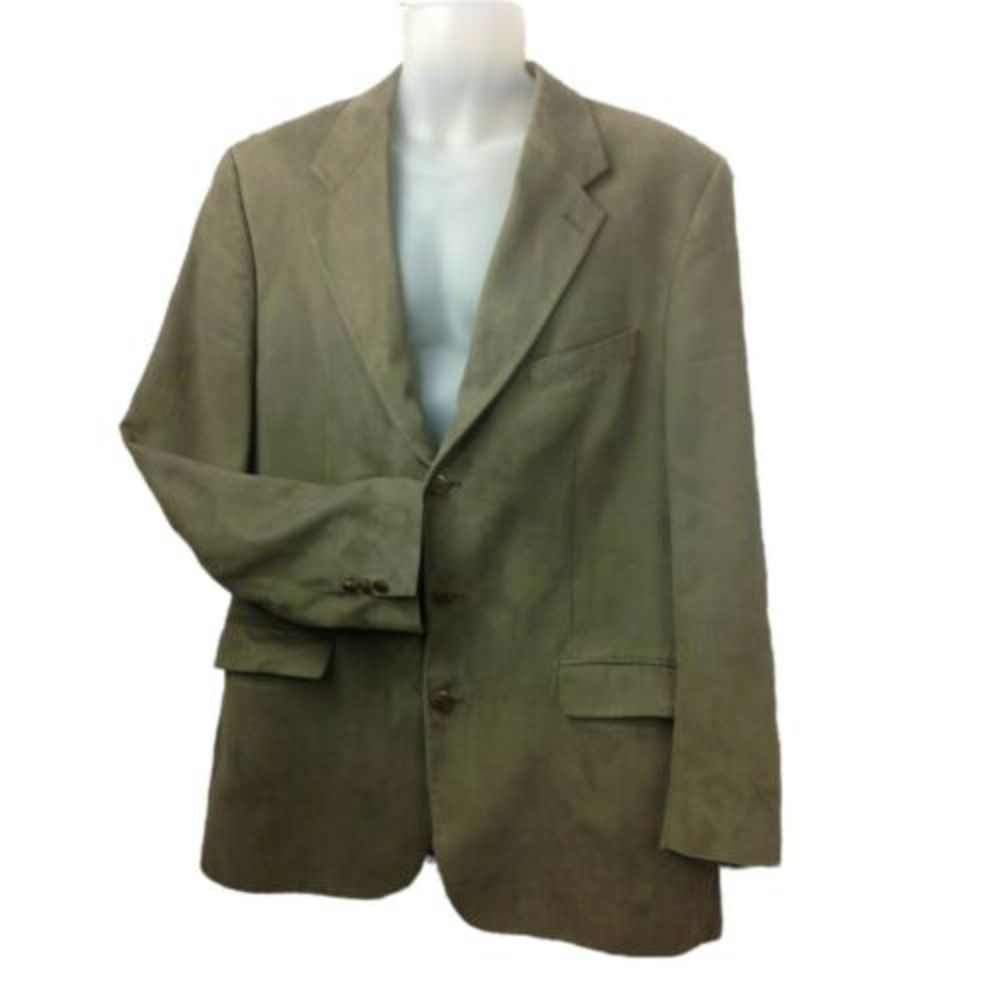 CHAPS RALPH LAUREN Blazer Jacket Microfiber Faux Brown Suede Mens Sz 42